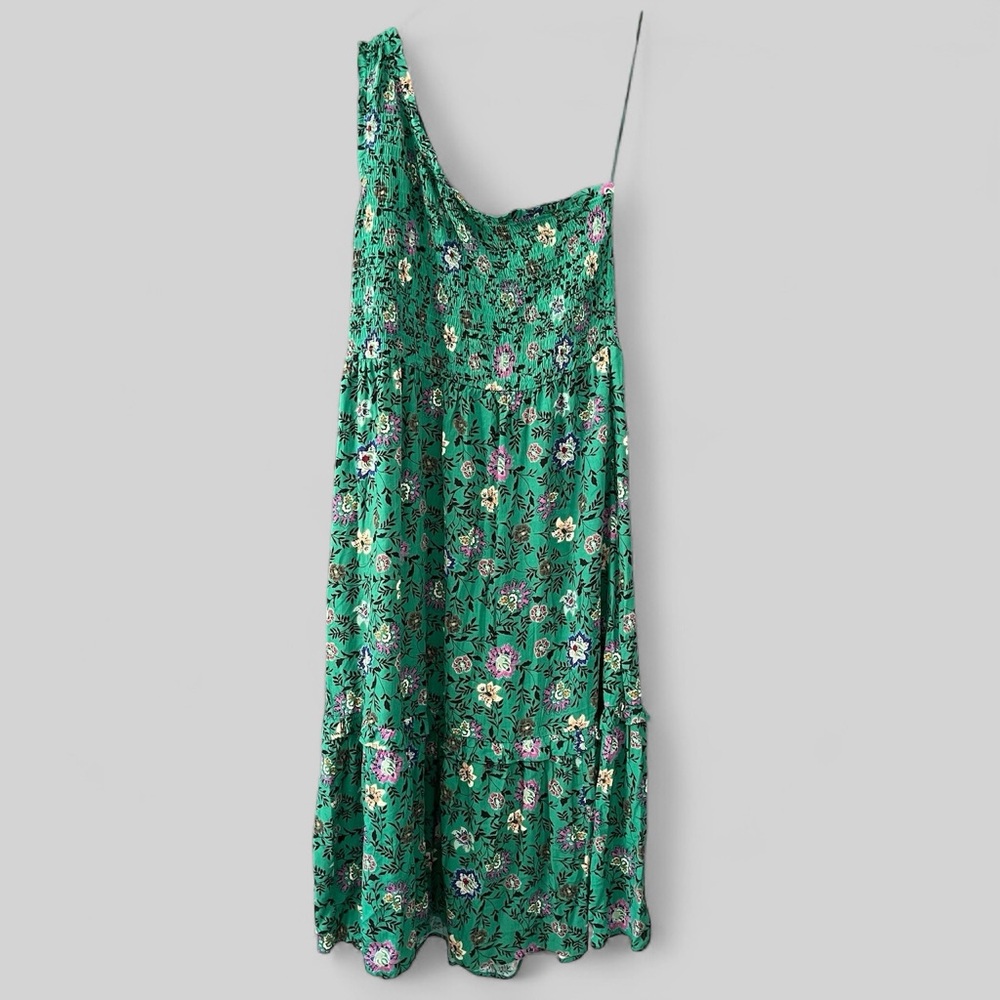 KNOX ROSE Womens Smocked Floral Maxi Dress Size XXL Green Tiered One Shoulder - Picture 2 of 11
